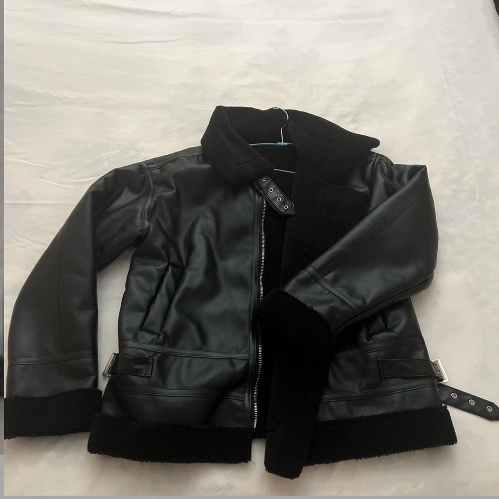 Oversized fit furry leather jacket